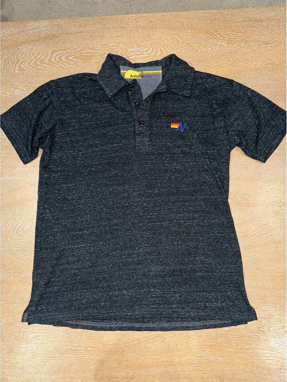 Aviator Nation Mens Small Charcoal Gray Short Sleeve Polo Made in USA